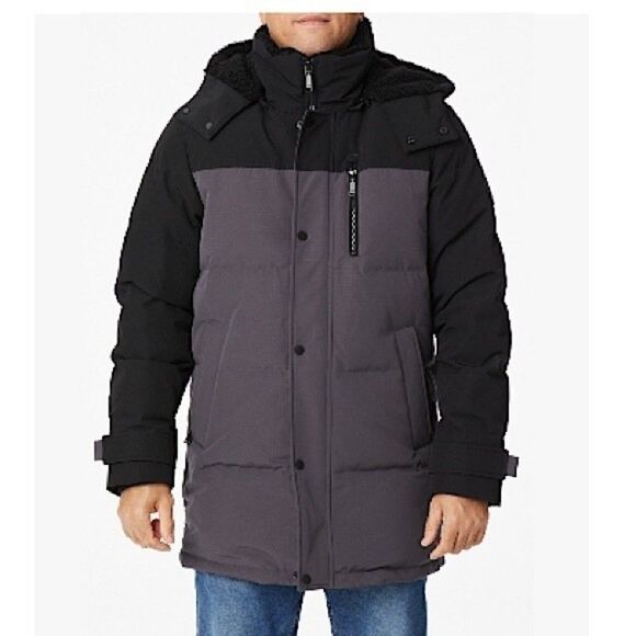 - New Vince Camuto Men's Color Block Long Winter Parka Jacket Coat  black/grey M - Picture 1 of 14